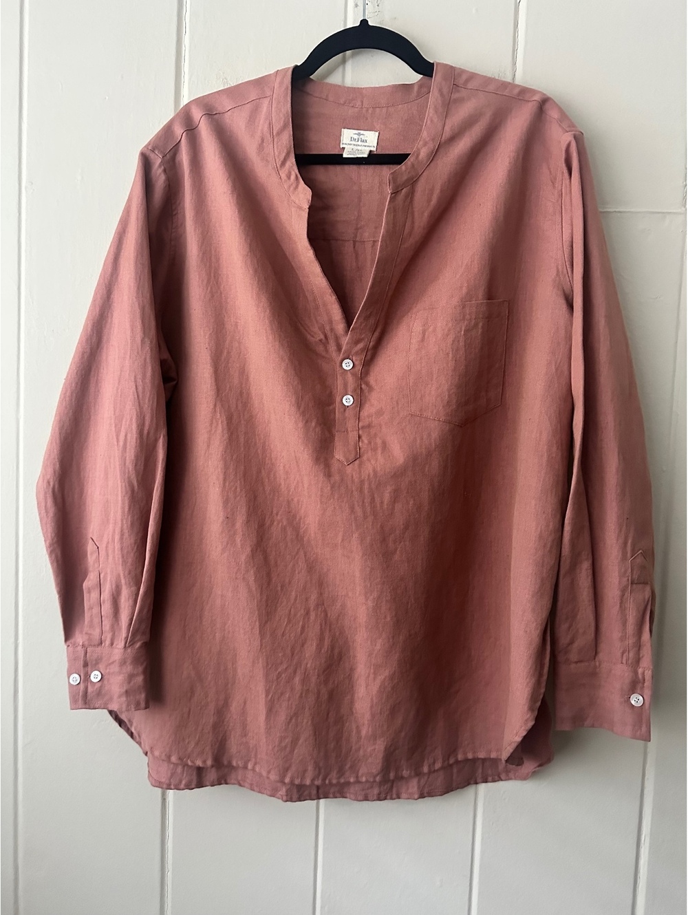 Dr. Flax Cocoa Brown 100% European Washed Linen Long Sleeve Tunic Top L/XL